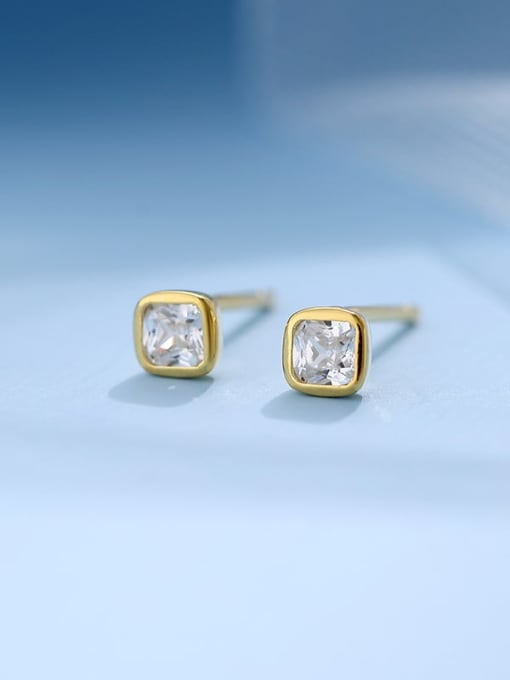 ES2445 [ Gold White Diamond] 925 Sterling Silver Cubic Zirconia Geometric Minimalist Stud Earring